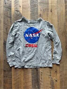NASA Crew Long-Sleeve Kids Shirt - Gray with Blue & Red Logo
